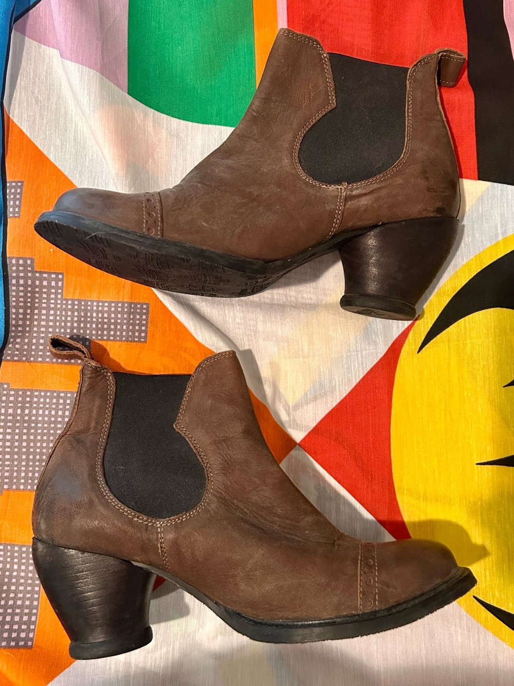 John Fluevog Odlum Brogue Brown Leather Chelsea Ankle Boots